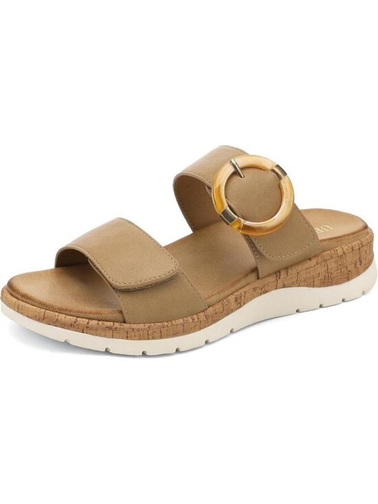 Shoes - Women's Flat Sandals Slides With Arch Support Khaki Wedge Cushion Summer Shoes
